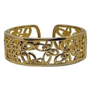 Vintage Open Face Butterfly Cut Out Gold Tone Adjustable Cuff Bracelet 6”-8”
